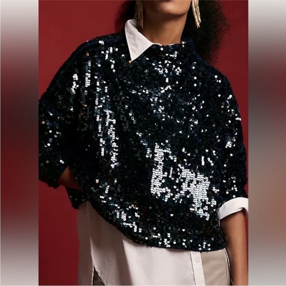 Anthropologie Sweaters - NWT anthropologie alani black sequin sweater!